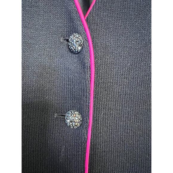 St. John Black Evening Sweater Pink Trim Big Sparkle Buttons *Small Flaw* Size 6 - Picture 7 of 9